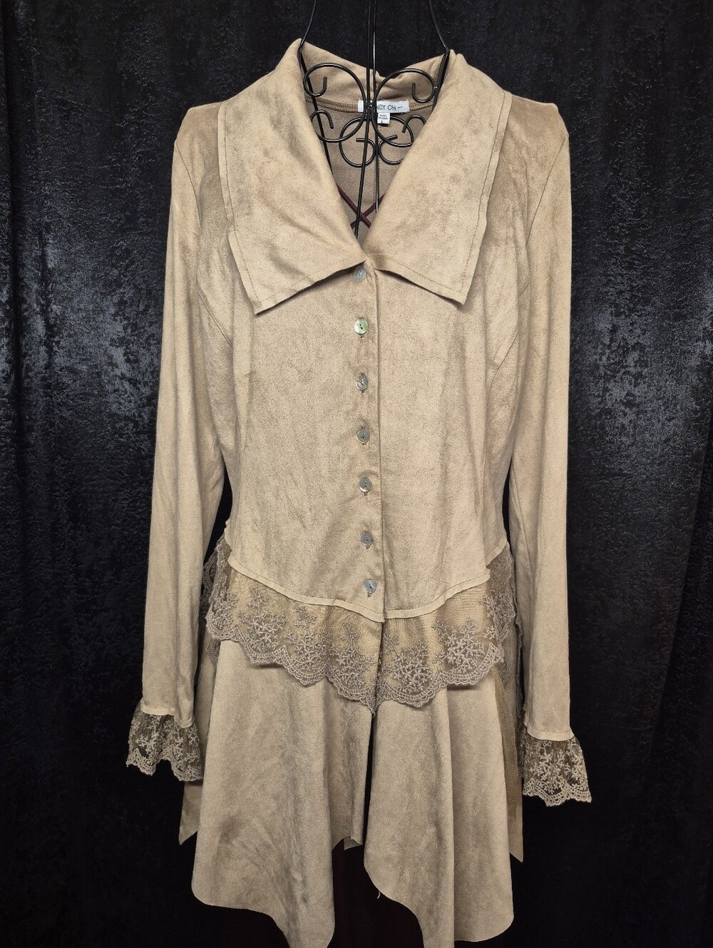 Beige Asymmetrical Lace-Trim Dress Jacket